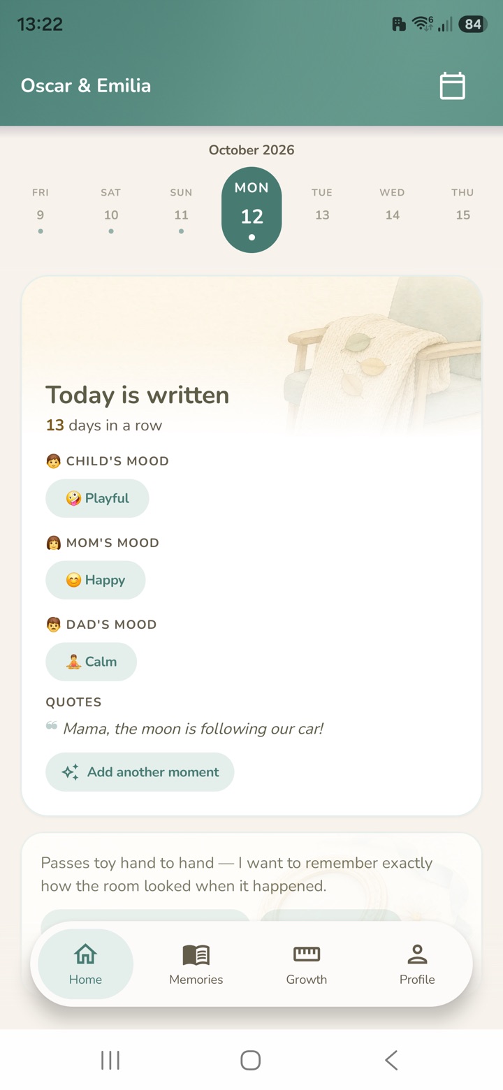Today's entry with moods of the child, mom and dad, and a quote