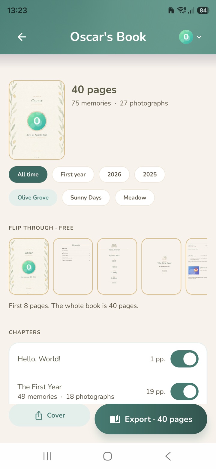 Baby Book preview with cover, period and chapters