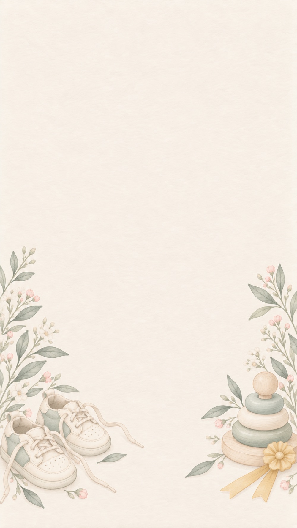 Watercolour of a keepsake book and baby things on a table